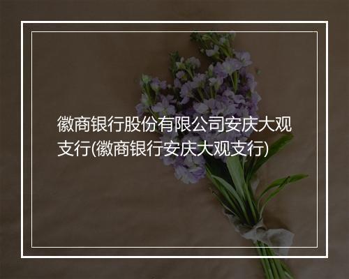 徽商银行股份有限公司安庆大观支行(徽商银行安庆大观支行)