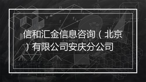 信和汇金信息咨询（北京）有限公司安庆分公司