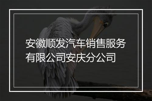 安徽顺发汽车销售服务有限公司安庆分公司
