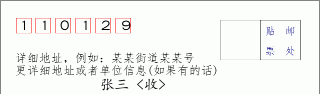 邮编110129信封格式